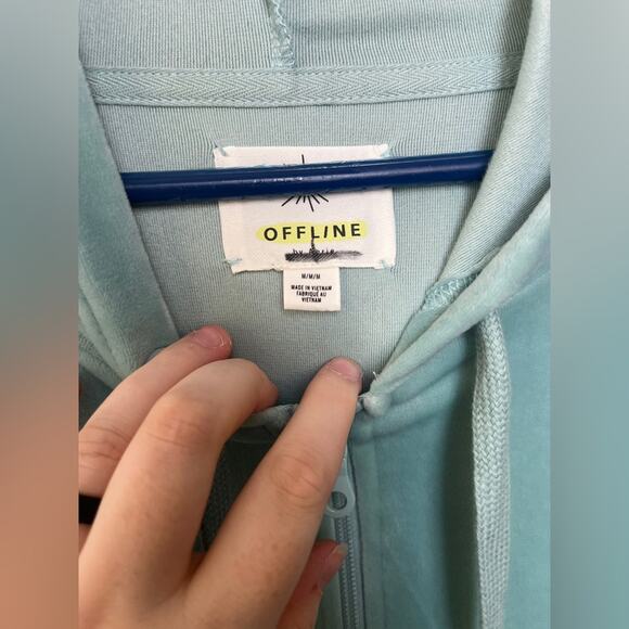 Aerie Soft Velvet Turquoise Full Zip Hooded Long Sleeve Jacket Women’s M - Picture 7 of 8